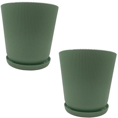Relaxdays Bloempot, set van 2, pot met schotel, H x D: 20 x 20 cm, kruidenpot, kunststof, salie Relaxdays Bloempot, set van 2, pot met schotel, H x D: 20 x 20 cm, kruidenpot, kunststof, salie