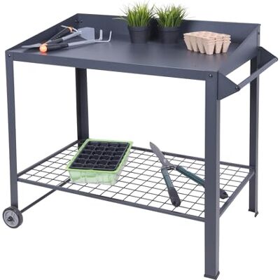 Spetebo metalen tuintafel op wielen, 90 x 55 cm, rasterrek voor tuiniers Spetebo metalen tuintafel op wielen, 90 x 55 cm, rasterrek voor tuiniers