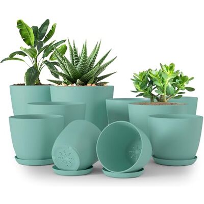 Utopia Home Set van 10 bloempotten 18/17/15/13/12 cm met onderzetter, voor keuken, balkon, tuinplanten, vetplanten, kwekerijen, bloempotten voor kamerplanten Aqua Utopia Home Set van 10 bloempotten 18/17/15/13/12 cm met onderzetter, voor keuken, balkon, tuinplanten, vetplanten, kwekerijen, bloempotten voor kamerplanten Aqua