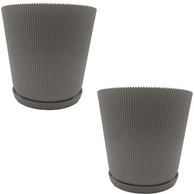 Relaxdays Bloempot, 2 stuks, pot met schotel, h x d: 20 x 20 cm, kruidenpot, kunststof, lichtgrijs Relaxdays Bloempot, 2 stuks, pot met schotel, h x d: 20 x 20 cm, kruidenpot, kunststof, lichtgrijs