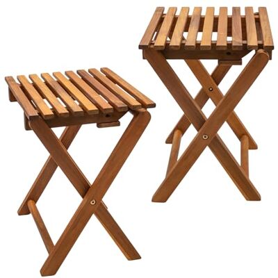 Spetebo Set van 2 klapkrukken van natuurlijk geolied acacia, 37 x 29 cm Spetebo Set van 2 klapkrukken van natuurlijk geolied acacia, 37 x 29 cm