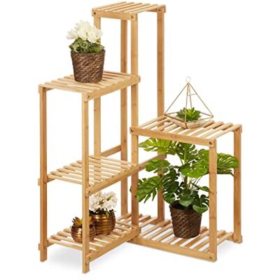 Relaxdays , Plantenrek van natuurlijk bamboe, 6 planken, hoekrek voor binnen, 101 x 62 x 62 cm (h x b x d), bloemenrek woonkamer Relaxdays , Plantenrek van natuurlijk bamboe, 6 planken, hoekrek voor binnen, 101 x 62 x 62 cm (h x b x d), bloemenrek woonkamer
