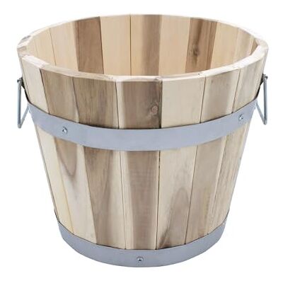 Spetebo Houten bloempot met handgrepen, 28 x 23 cm, decoratief, houten emmer voor buiten Spetebo Houten bloempot met handgrepen, 28 x 23 cm, decoratief, houten emmer voor buiten