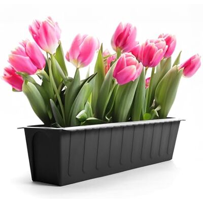 BigDean Set van 4 bloempaletten, inzetstuk in antraciet, plantenbak om te planten en te decoreren, balkonbak voor kruiden, bloemen en planten, uv- en weerbestendig kunststof BigDean Set van 4 bloempaletten, inzetstuk in antraciet, plantenbak om te planten en te decoreren, balkonbak voor kruiden, bloemen en planten, uv- en weerbestendig kunststof