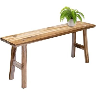 Spetebo Rechthoekige bloemenbank van natuurlijk teakhout, 100 x 42 cm, massief hout, rustieke decoratieve kruk, plantenstandaard, houten decoratieve bank Spetebo Rechthoekige bloemenbank van natuurlijk teakhout, 100 x 42 cm, massief hout, rustieke decoratieve kruk, plantenstandaard, houten decoratieve bank