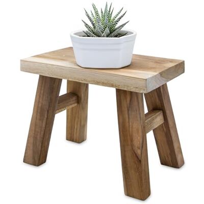 Spetebo Rechthoekige bloemenbank van natuurlijk teakhout 21 x 12 cm massief hout rustieke decoratieve kruk houten plantenstandaard miniatuur bloemenbank houten kruk Spetebo Rechthoekige bloemenbank van natuurlijk teakhout 21 x 12 cm massief hout rustieke decoratieve kruk houten plantenstandaard miniatuur bloemenbank houten kruk