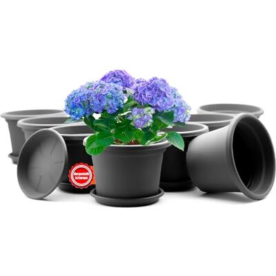 BigDean Set van 8 bloempotten met onderzetter, diameter 30 cm, antraciet, weerbestendig Weerbestendige bloempot, gemaakt in Europa BigDean Set van 8 bloempotten met onderzetter, diameter 30 cm, antraciet, weerbestendig Weerbestendige bloempot, gemaakt in Europa