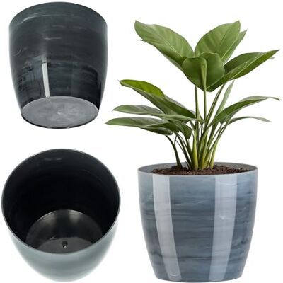 KADAX Ronde bloempot van glanzend kunststof voor cactussen, varens, voor balkon, appartement en terras (18 cm, grijs) KADAX Ronde bloempot van glanzend kunststof voor cactussen, varens, voor balkon, appartement en terras (18 cm, grijs)