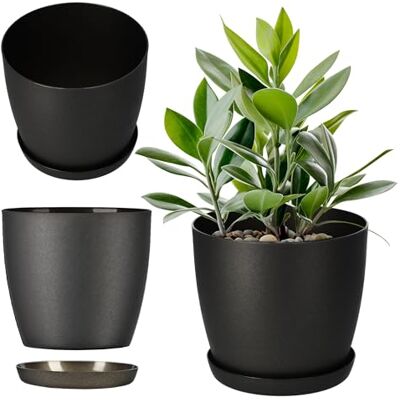 KADAX Bloempot, plantenbak met onderzetter, ronde bloembak van kunststof, matte pot voor cactus, varens, glanzende buitenpot voor balkon, woning en terras (⌀ 14 cm, antraciet) KADAX Bloempot, plantenbak met onderzetter, ronde bloembak van kunststof, matte pot voor cactus, varens, glanzende buitenpot voor balkon, woning en terras (⌀ 14 cm, antraciet)