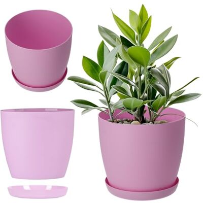 KADAX Bloempot met onderzetter, ronde bloempot van mat kunststof, voor cactussen, varens, glanzende pot voor balkon, appartement en terras (diameter 14 cm, roze) KADAX Bloempot met onderzetter, ronde bloempot van mat kunststof, voor cactussen, varens, glanzende pot voor balkon, appartement en terras (diameter 14 cm, roze)