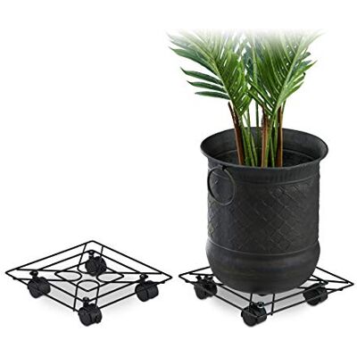 Relaxdays Plantenrolstandaard, 2, rond, binnen en buiten, remmen, rolplaat, 28 cm, zwart metaal, Relaxdays Plantenrolstandaard, 2, rond, binnen en buiten, remmen, rolplaat, 28 cm, zwart metaal,