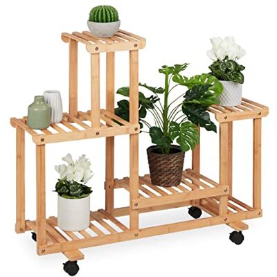 Relaxdays , Plantenrek van natuurlijk bamboe met 6 planken, 79 x 95 x 36 cm (h x b x d), oprolbaar, binnenrek Relaxdays , Plantenrek van natuurlijk bamboe met 6 planken, 79 x 95 x 36 cm (h x b x d), oprolbaar, binnenrek
