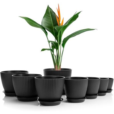 BigDean Bloempotten in 8 verschillende maten met bijpassende onderzetters, antraciet, hoogwaardige plantenbak, weerbestendig, ideaal voor binnen en buiten BigDean Bloempotten in 8 verschillende maten met bijpassende onderzetters, antraciet, hoogwaardige plantenbak, weerbestendig, ideaal voor binnen en buiten