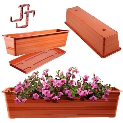KADAX Balkonplantenbak voor bloemen, kruiden, 60 cm, weerbestendig, kunststof plantenbak met schotels en 2 handgrepen, terracotta KADAX Balkonplantenbak voor bloemen, kruiden, 60 cm, weerbestendig, kunststof plantenbak met schotels en 2 handgrepen, terracotta