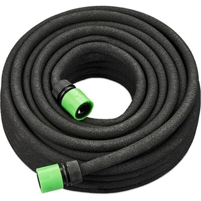 Relaxdays Druppelslang, 25 m, poreuze slang voor het besproeien van bloembedden en heggen, tuinslang, zwart, kunststof, messing, rubber Relaxdays Druppelslang, 25 m, poreuze slang voor het besproeien van bloembedden en heggen, tuinslang, zwart, kunststof, messing, rubber