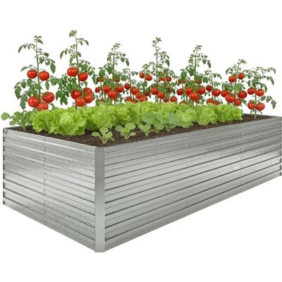 Outsunny Plantenbak voor buiten, gegalvaniseerd verhoogd bloembed, rechthoekige tuinmoestuin met veiligheidsrand en open bodem, voor bloemen en groenten, 240 x 120 x 60 cm, zilvergrijs Outsunny Plantenbak voor buiten, gegalvaniseerd verhoogd bloembed, rechthoekige tuinmoestuin met veiligheidsrand en open bodem, voor bloemen en groenten, 240 x 120 x 60 cm, zilvergrijs