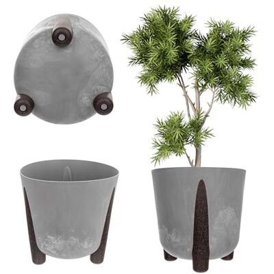 KADAX Ronde bloempot van kunststof met binneninzetstuk, decoratieve bloempot voor binnen en buiten, grijs, 30 cm KADAX Ronde bloempot van kunststof met binneninzetstuk, decoratieve bloempot voor binnen en buiten, grijs, 30 cm