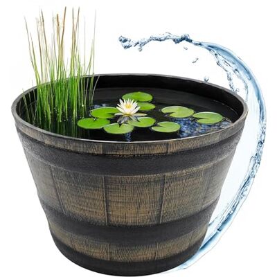 Spetebo Zuber Bottich Bloembak van kunststof in bruine eiken-look, 44 cm, mini-tuinvijver, houten waterbak, tuindecoratie, mini-vijver, houten plantenbak Spetebo Zuber Bottich Bloembak van kunststof in bruine eiken-look, 44 cm, mini-tuinvijver, houten waterbak, tuindecoratie, mini-vijver, houten plantenbak