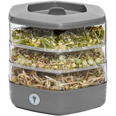 Plastkon Flower Lover Kiembak voor kiemzaden en microgreens, kiemschaal met 3 etages, set van 3 kunststof kiembakken, 17 cm (grijs) Plastkon Flower Lover Kiembak voor kiemzaden en microgreens, kiemschaal met 3 etages, set van 3 kunststof kiembakken, 17 cm (grijs)