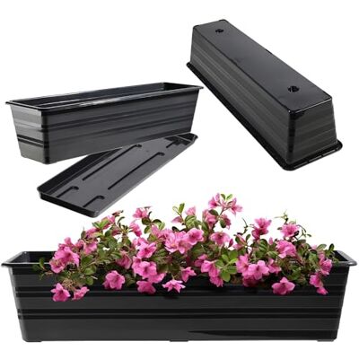 KADAX Plantenbak met onderzetters van kunststof, weerbestendig, bloempot voor balustrade, 60 cm, antraciet KADAX Plantenbak met onderzetters van kunststof, weerbestendig, bloempot voor balustrade, 60 cm, antraciet
