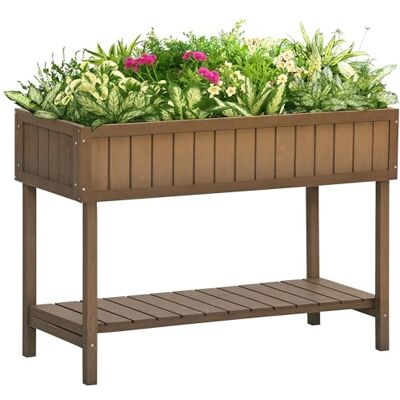 Outsunny Vierkante plantenbak met planken, afmetingen: 110 x 46 x 76 cm, 8 vakken en irrigatie-inzetstukken, sparrenhout Outsunny Vierkante plantenbak met planken, afmetingen: 110 x 46 x 76 cm, 8 vakken en irrigatie-inzetstukken, sparrenhout