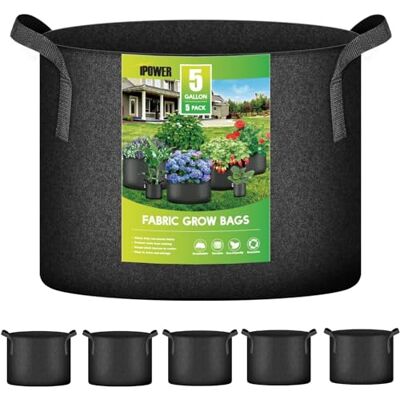 iPower 5 stuks ventilatiecontainers met riemgrepen voor tuin en beplanting, stof, 19,7 liter, zwart iPower 5 stuks ventilatiecontainers met riemgrepen voor tuin en beplanting, stof, 19,7 liter, zwart