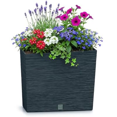 Prosperplast Antraciet pot met reservoir, FURU collectie, 58 x 18 x 49,8 cm, inhoud 12 l. Prosperplast Antraciet pot met reservoir, FURU collectie, 58 x 18 x 49,8 cm, inhoud 12 l.