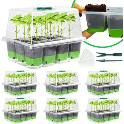 KAHEIGN 6 stuks siliconen zaad starter trays 72 cellen, herbruikbare zaailing kweekbak, plantenzaad kweekbak met verstelbare ventilatieopeningen, deksel KAHEIGN 6 stuks siliconen zaad starter trays 72 cellen, herbruikbare zaailing kweekbak, plantenzaad kweekbak met verstelbare ventilatieopeningen, deksel