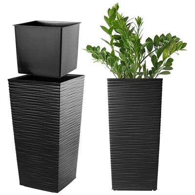 KADAX bloempot, plantenpot, met kunststof binnenpot, voor binnen en buiten, tuin, balkon, terras, huis, weerbestendig, imitatie rotan, 46,5 cm hoog, zwart KADAX bloempot, plantenpot, met kunststof binnenpot, voor binnen en buiten, tuin, balkon, terras, huis, weerbestendig, imitatie rotan, 46,5 cm hoog, zwart