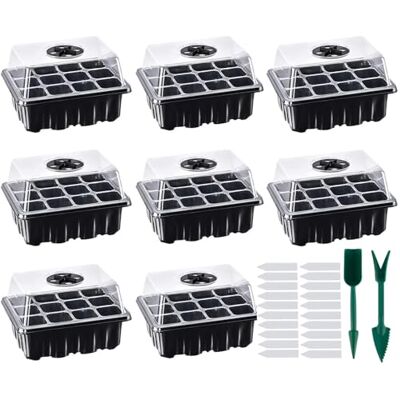 Lostwry Set van 8 mini-kassen voor binnen, startplaat, 96 cellen, mini-broeikas, startplaat, mini-kweekbak voor zaailingen, zwart Lostwry Set van 8 mini-kassen voor binnen, startplaat, 96 cellen, mini-broeikas, startplaat, mini-kweekbak voor zaailingen, zwart