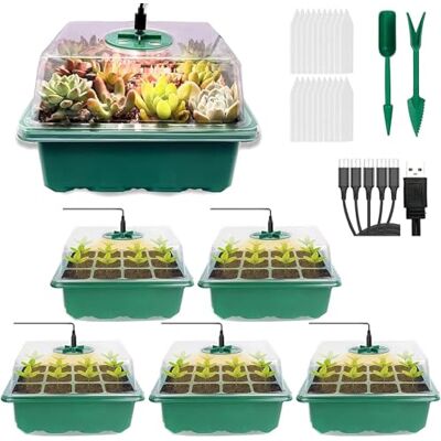 VDYXEW Verwarmde kweekkas voor binnen, mini-broeikas, vensterbank set, kunststof kweekpotten met tuingereedschap, kleine en tuinetiketten, ideaal voor het kiemen van planten (5 stuks led) VDYXEW Verwarmde kweekkas voor binnen, mini-broeikas, vensterbank set, kunststof kweekpotten met tuingereedschap, kleine en tuinetiketten, ideaal voor het kiemen van planten (5 stuks led)