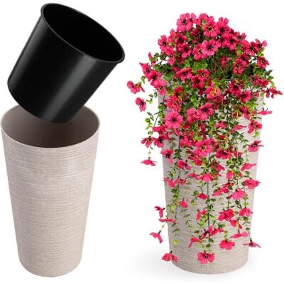 KADAX Bloempot met houtsnippers, elegante plantenbak, met inzet, tuinpot, plantenbak, bescherming voor de woonkamer, kantoor, diameter 19 cm, crème KADAX Bloempot met houtsnippers, elegante plantenbak, met inzet, tuinpot, plantenbak, bescherming voor de woonkamer, kantoor, diameter 19 cm, crème