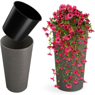 KADAX Bloempot met houtsnippers, elegante pot met uitneembaar inzetstuk, bescherming voor kantoor, tuinpot, diameter 19 cm, grijs KADAX Bloempot met houtsnippers, elegante pot met uitneembaar inzetstuk, bescherming voor kantoor, tuinpot, diameter 19 cm, grijs