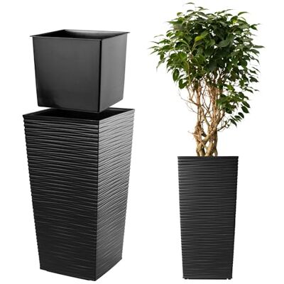 KADAX Bloempot met voering, hoogte 75,5 cm, 38,8 x 38,8 cm, ca. 54 l, zwart, rotan, binnen en buiten KADAX Bloempot met voering, hoogte 75,5 cm, 38,8 x 38,8 cm, ca. 54 l, zwart, rotan, binnen en buiten