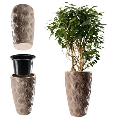 KADAX Bloempot met inzetstuk en handgrepen, van kunststof, in 5 maten, uv- en weerbestendig, met 3D-effect, beige, hoog KADAX Bloempot met inzetstuk en handgrepen, van kunststof, in 5 maten, uv- en weerbestendig, met 3D-effect, beige, hoog