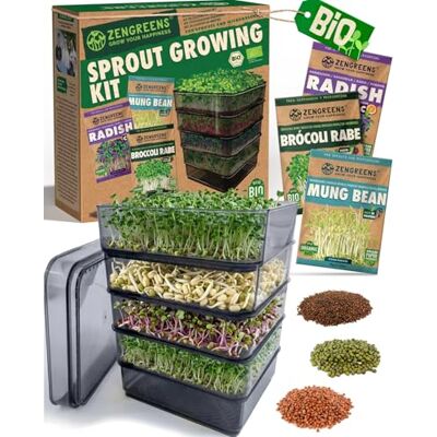 zengreens ® Biologische kiemtoren met 4 niveaus Inclusief toren en zaden (broccoli, radijs en mungbonen) zengreens ® Biologische kiemtoren met 4 niveaus Inclusief toren en zaden (broccoli, radijs en mungbonen)