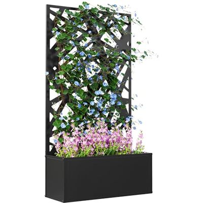 Outsunny Plantenbak met rankrooster, inkijkbescherming, metalen plantenbak voor buiten, op poten of muur, onregelmatige lijnen, rechthoekige plantenbak voor balkon en terras, 61 x 23 x 113 cm, zwart Outsunny Plantenbak met rankrooster, inkijkbescherming, metalen plantenbak voor buiten, op poten of muur, onregelmatige lijnen, rechthoekige plantenbak voor balkon en terras, 61 x 23 x 113 cm, zwart