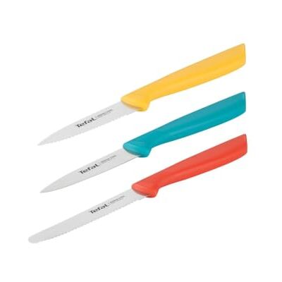 Tefal K273S3 Colorfood Set van 3 universele messen (10 cm) / schilmes (8 cm) gekarteld, glad schilmes (8 cm) Duits roestvrij staal corrosiebestendig ergonomisch veilig kleurrijk Tefal K273S3 Colorfood Set van 3 universele messen (10 cm) / schilmes (8 cm) gekarteld, glad schilmes (8 cm) Duits roestvrij staal corrosiebestendig ergonomisch veilig kleurrijk