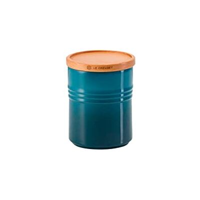 Le Creuset M voorraadpot van keramiek met houten deksel, keramiek, 540 ml, 10 cm, Deep Teal, 91044401642099 Le Creuset M voorraadpot van keramiek met houten deksel, keramiek, 540 ml, 10 cm, Deep Teal, 91044401642099