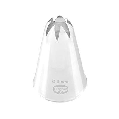 Dr. Oetker Spuitmonden in stervorm 8 mm gesloten, spuitmond uit de tule fabrikant bakaccessoires (kleur zilver) Hoeveelheid: 1 stuk Dr. Oetker Spuitmonden in stervorm 8 mm gesloten, spuitmond uit de tule fabrikant bakaccessoires (kleur zilver) Hoeveelheid: 1 stuk
