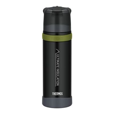 Thermos Roestvrijstalen fles met beker 500 ml Mountain zwart, fles houdt 24 uur warm of koud, drinkfles absoluut dicht, vaatwasmachinebestendig, BPA-vrij, Charcoal Black Mat Thermos Roestvrijstalen fles met beker 500 ml Mountain zwart, fles houdt 24 uur warm of koud, drinkfles absoluut dicht, vaatwasmachinebestendig, BPA-vrij, Charcoal Black Mat