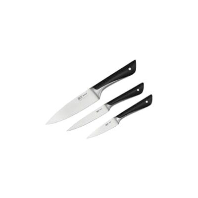 Tefal Jamie Oliver by K267S3 3-delige messenset, koksmes, universeel mes, schilmes, hoge snijprestaties, onderscheidend design, robuuste messen, roestvrij staal/zwart Tefal Jamie Oliver by K267S3 3-delige messenset, koksmes, universeel mes, schilmes, hoge snijprestaties, onderscheidend design, robuuste messen, roestvrij staal/zwart