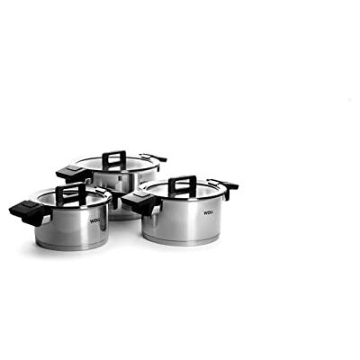 Woll Concept 6-delige inductieve pannenset, geschikt voor alle roestvrijstalen warmtebronnen, ovenvast tot 200°, zilver Woll Concept 6-delige inductieve pannenset, geschikt voor alle roestvrijstalen warmtebronnen, ovenvast tot 200°, zilver