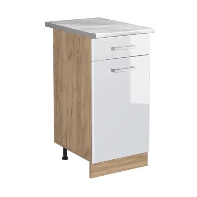 Vicco Meuble bas de cuisine "R-Line", Blanc Haute brillance/Chêne doré 40 cm Vicco Meuble bas de cuisine "R-Line", Blanc Haute brillance/Chêne doré 40 cm