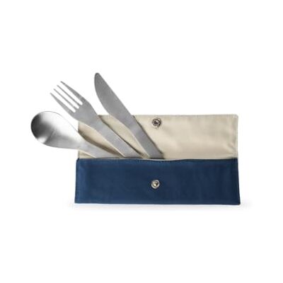 QWETCH Bestekset van 3 roestvrij staal & textielzak biologisch katoen bestekset lunchbox, vaatwasmachinebestendig, voor kantoor, picknick, camping, reizen (nachtblauw) QWETCH Bestekset van 3 roestvrij staal & textielzak biologisch katoen bestekset lunchbox, vaatwasmachinebestendig, voor kantoor, picknick, camping, reizen (nachtblauw)