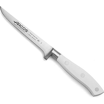 Arcos Uitbeenmes 5 inch met 130 mm nitrum roestvrijstalen mes, professioneel mes voor het snijden van vleesbotten, ergonomische handgreep van polypropyleen, serie Riviera wit, wit Arcos Uitbeenmes 5 inch met 130 mm nitrum roestvrijstalen mes, professioneel mes voor het snijden van vleesbotten, ergonomische handgreep van polypropyleen, serie Riviera wit, wit