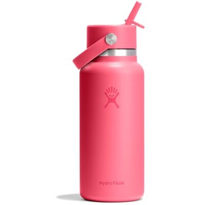 Hydro Flask Wide Flex 946 ml / 32 oz fles met rietjesdop Roestvrijstalen rietje, lekvrij, vaatwasmachinebestendig, 24 uur koude-geïsoleerd, brede opening Hydro Flask Wide Flex 946 ml / 32 oz fles met rietjesdop Roestvrijstalen rietje, lekvrij, vaatwasmachinebestendig, 24 uur koude-geïsoleerd, brede opening