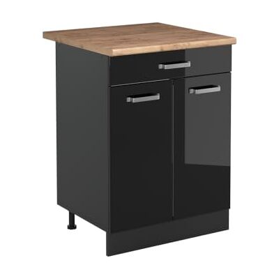 Vicco Meuble bas de cuisine "R-Line", Noir Haute brillance/Anthracite 60 cm Vicco Meuble bas de cuisine "R-Line", Noir Haute brillance/Anthracite 60 cm