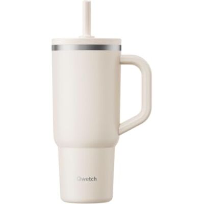 QWETCH Travel Cup Thermosbeker, 900 ml, waterdicht, met klaprietje, gerecyclede roestvrijstalen thermosbeker met handvat, houdt 48 uur ijs/12 uur koud, thermosbeker, drinkfles compatibel met QWETCH Travel Cup Thermosbeker, 900 ml, waterdicht, met klaprietje, gerecyclede roestvrijstalen thermosbeker met handvat, houdt 48 uur ijs/12 uur koud, thermosbeker, drinkfles compatibel met