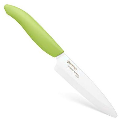 Kyocera keramisch mes, universeel mes, lemmet van 11 cm, zirkonia keramisch lemmet, handgeslepen, extreem scherp, vaatwasmachinebestendig, groen handvat, FK-110 WH-GR Kyocera keramisch mes, universeel mes, lemmet van 11 cm, zirkonia keramisch lemmet, handgeslepen, extreem scherp, vaatwasmachinebestendig, groen handvat, FK-110 WH-GR